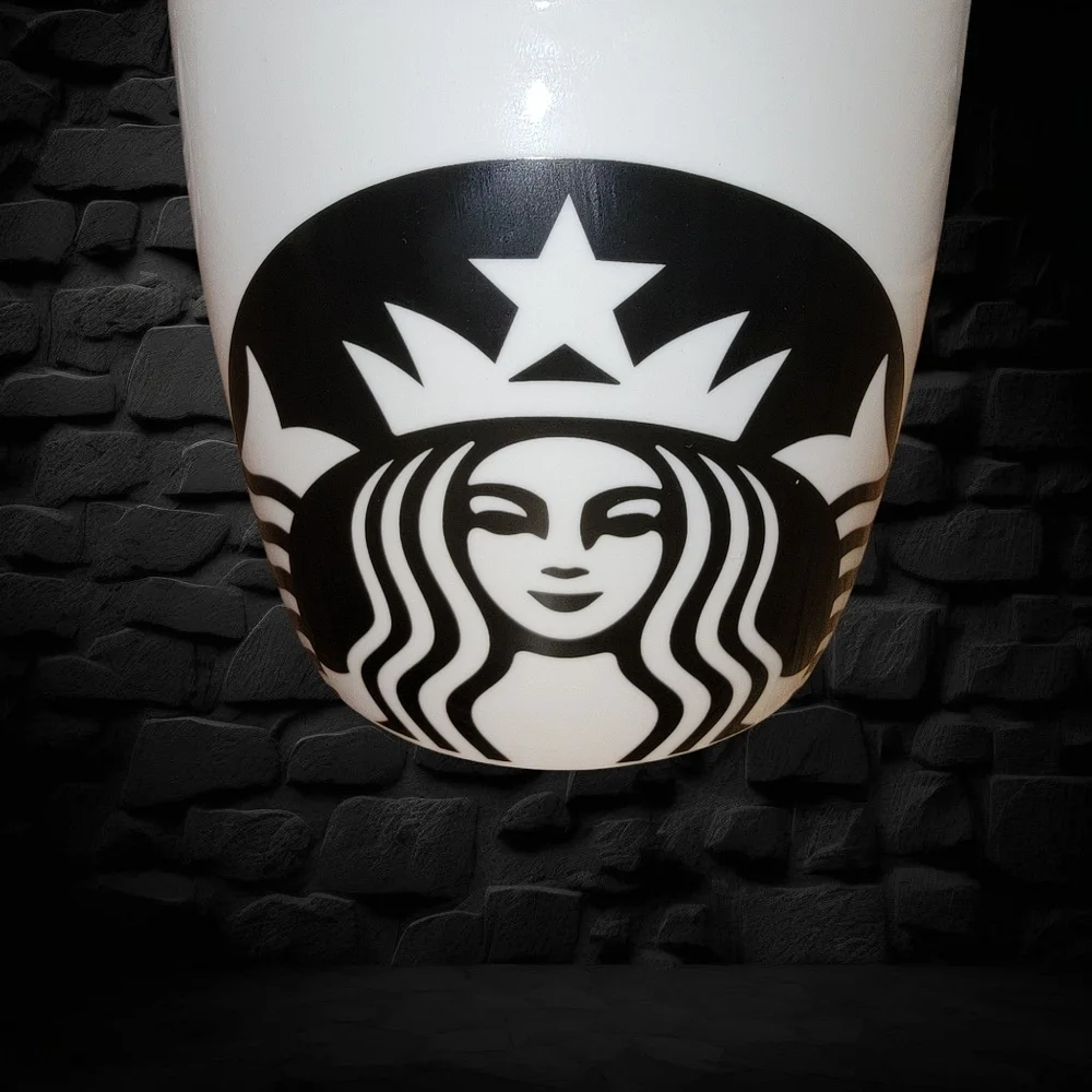 Starbucks Classic Black Mermaid Logo White Coffee Fat Mug 14oz Cup Tea
